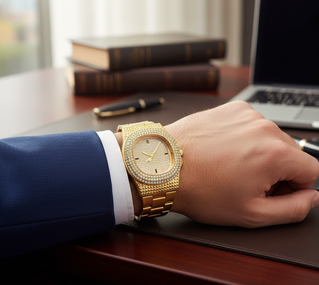 Golden Stone Studded Diamond Wrist Watch