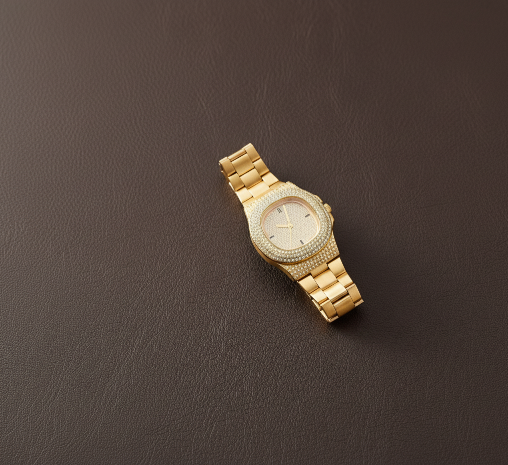 Golden Stone Studded Diamond Wrist Watch