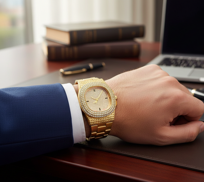 Golden Stone Studded Diamond Wrist Watch