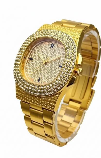 Golden Stone Studded Diamond Wrist Watch